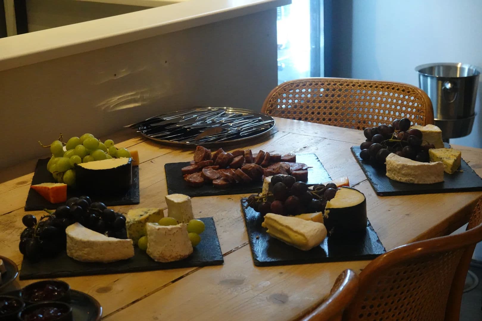 Sharing platter with cheeses, cured meats and crackers
